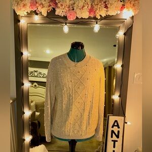 LOFT Beige Sweater with Pearl Accents